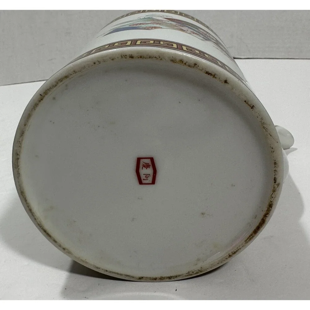 Vintage Japanese Teapot Tea Hand Painted‎ Ceramic with Rattan Handle